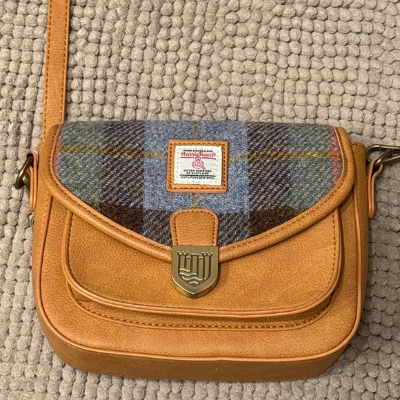 Harris Tweed Handbag Tan and Blue Plaid Crossbody Bag - Picture 1 of 7